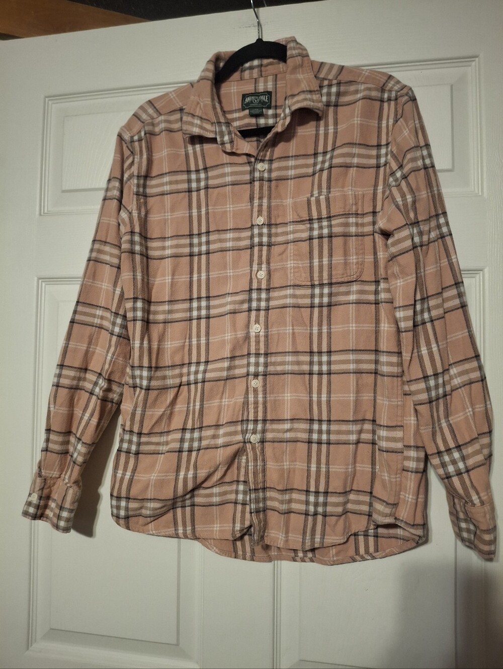 American Eagle Peach Plaid Button-Down Shirt